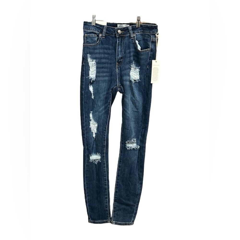 Indigo Stitch High Rise Skinny Jeans Distressed Juniors Size 3 Blue